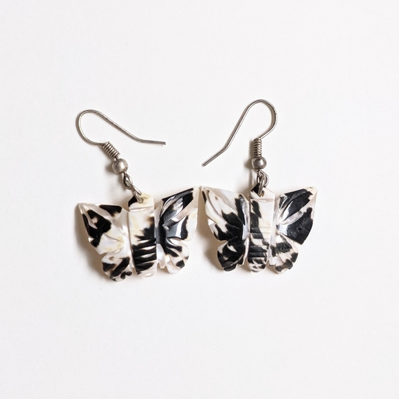 Vintage Black and White Butterfly Earrings - Picture 2 of 9